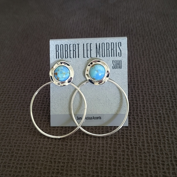Robert Lee Morris Turquoise🩵 Cabochon Gypsy Hoop Earrings - Picture 9 of 16